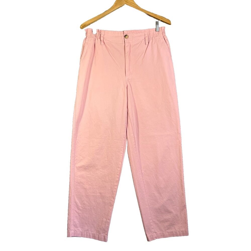 Sundance Junie Pants 8 Blush Pink Cotton Paperbag Waist Barrel Leg Pockets